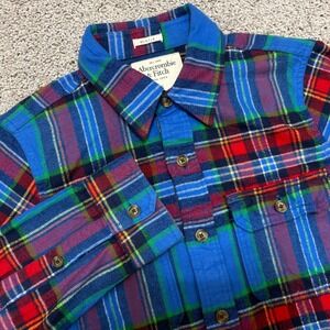 Abercrombie & Fitch Flannel Muscle Blue Red Green Plaid Flap Pockets Mens Small